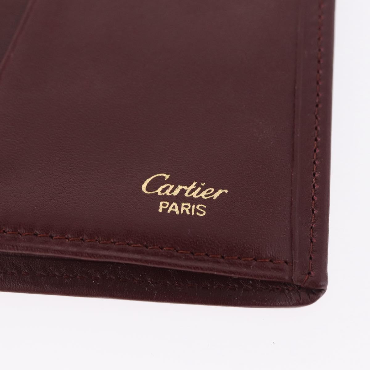 Cartier Billfold Leather Bordeaux Gold Auth 206564A