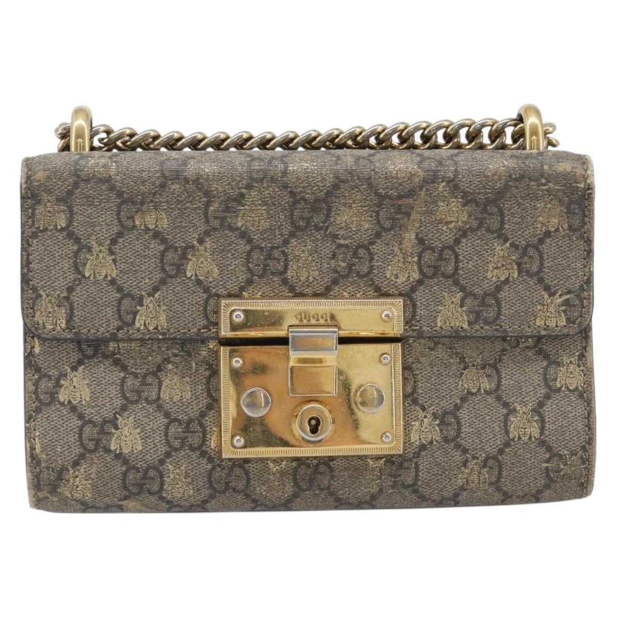 GUCCI GG Supreme Padlock Chain Shoulder Bag PVC Beige Gold 409487 Auth 206567