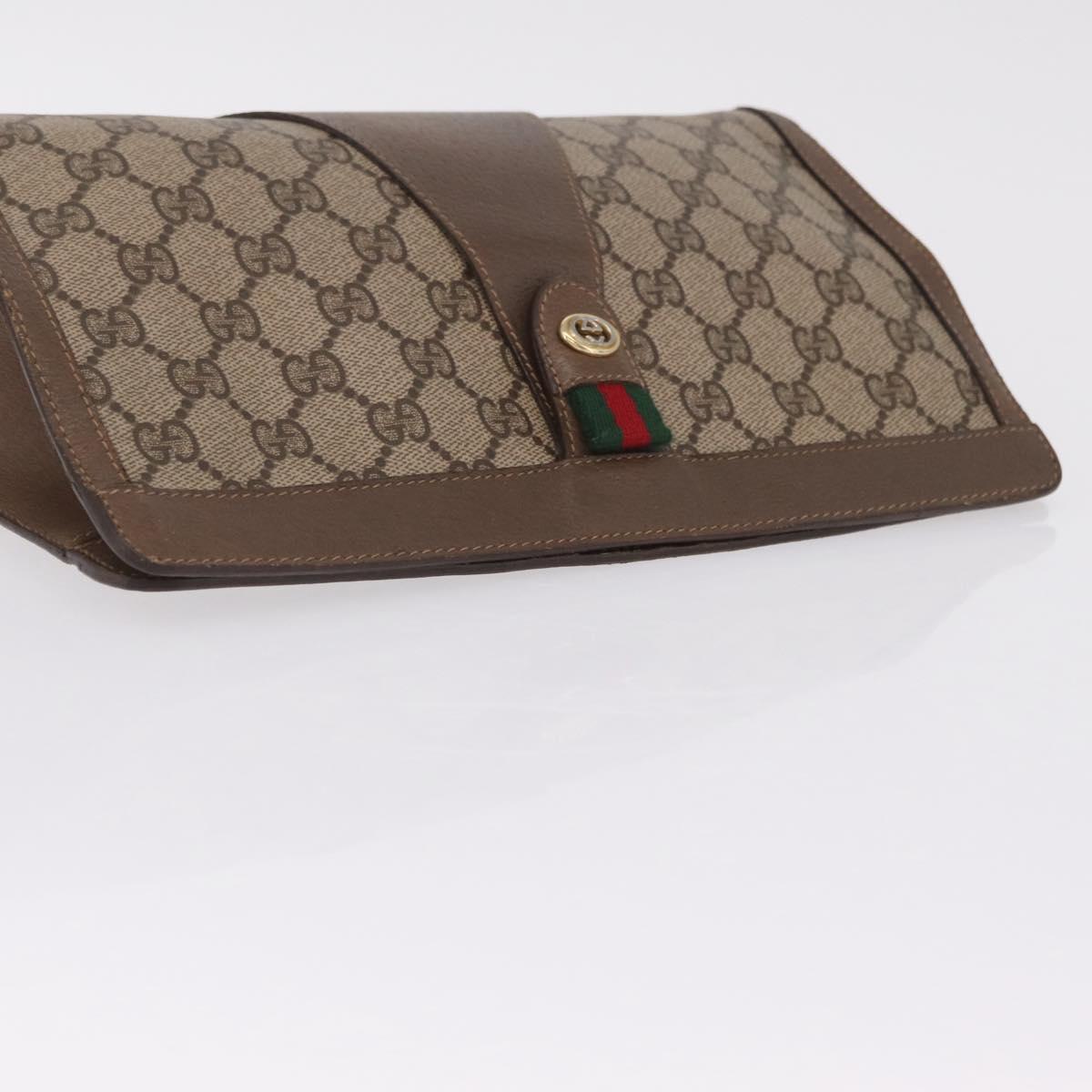 GUCCI GG Supreme Web Sherry Line Clutch Bag PVC Beige Gold 89 01 033 Auth 206572