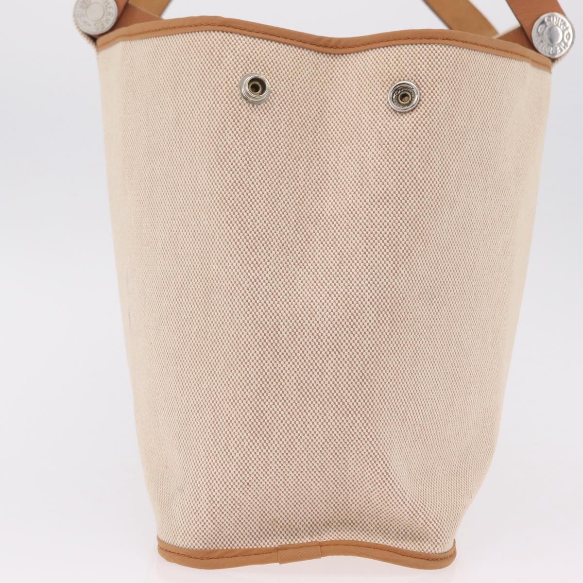 HERMES Kabak Elan PM Hand Bag Canvas Beige Silver Auth 206603V