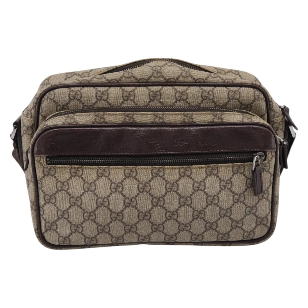GUCCI GG Supreme Shoulder Bag PVC Beige Silver 114531 Auth 206613