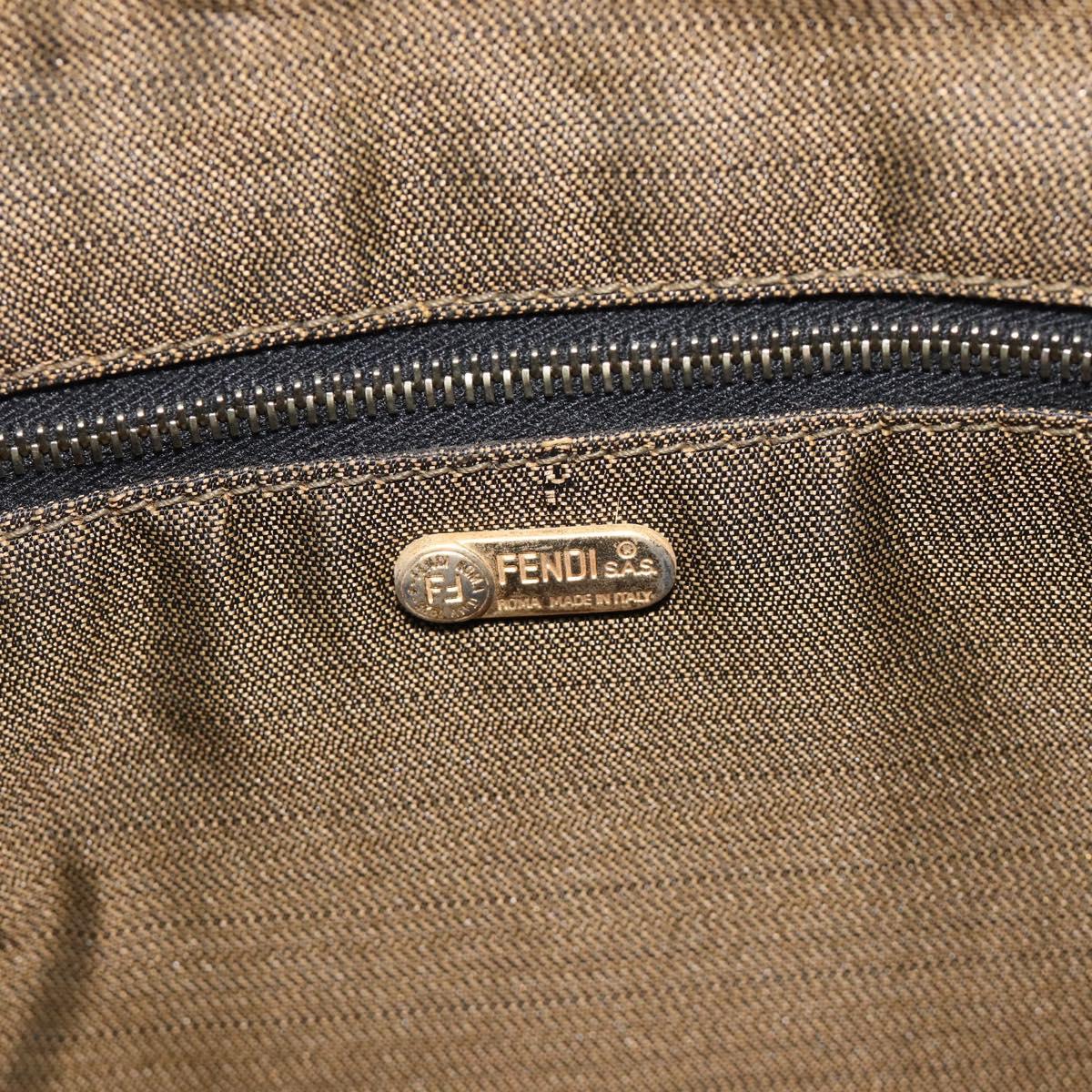 FENDI Zucca Canvas Vanity Cosmetic Pouch Brown Gold Tone Auth 206619