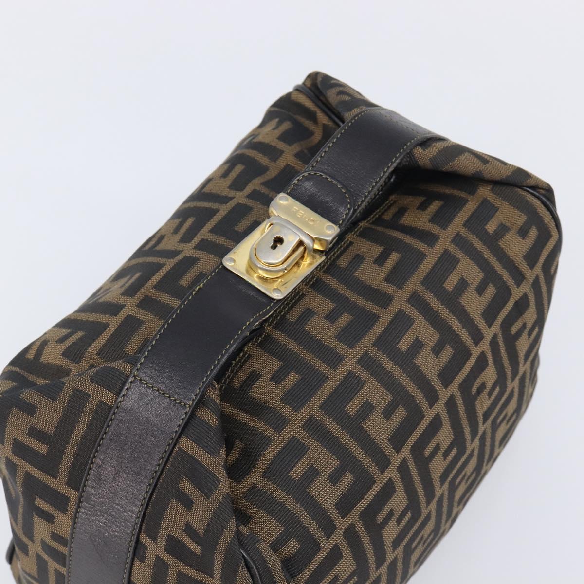 FENDI Zucca Canvas Vanity Cosmetic Pouch Brown Gold Tone Auth 206619