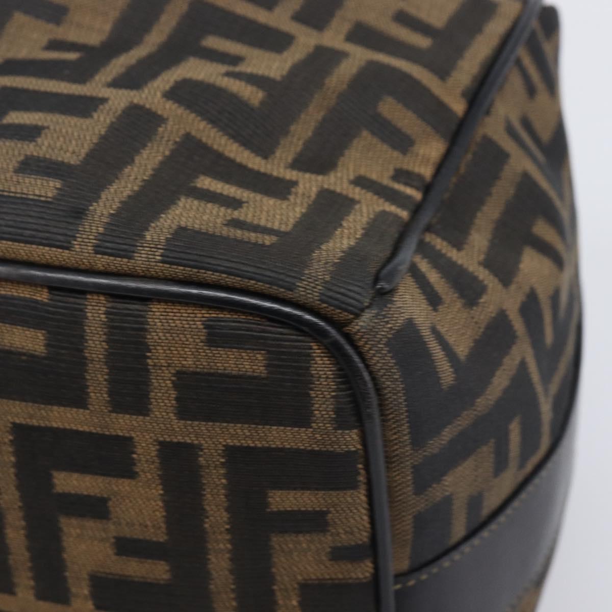FENDI Zucca Canvas Vanity Cosmetic Pouch Brown Gold Tone Auth 206619