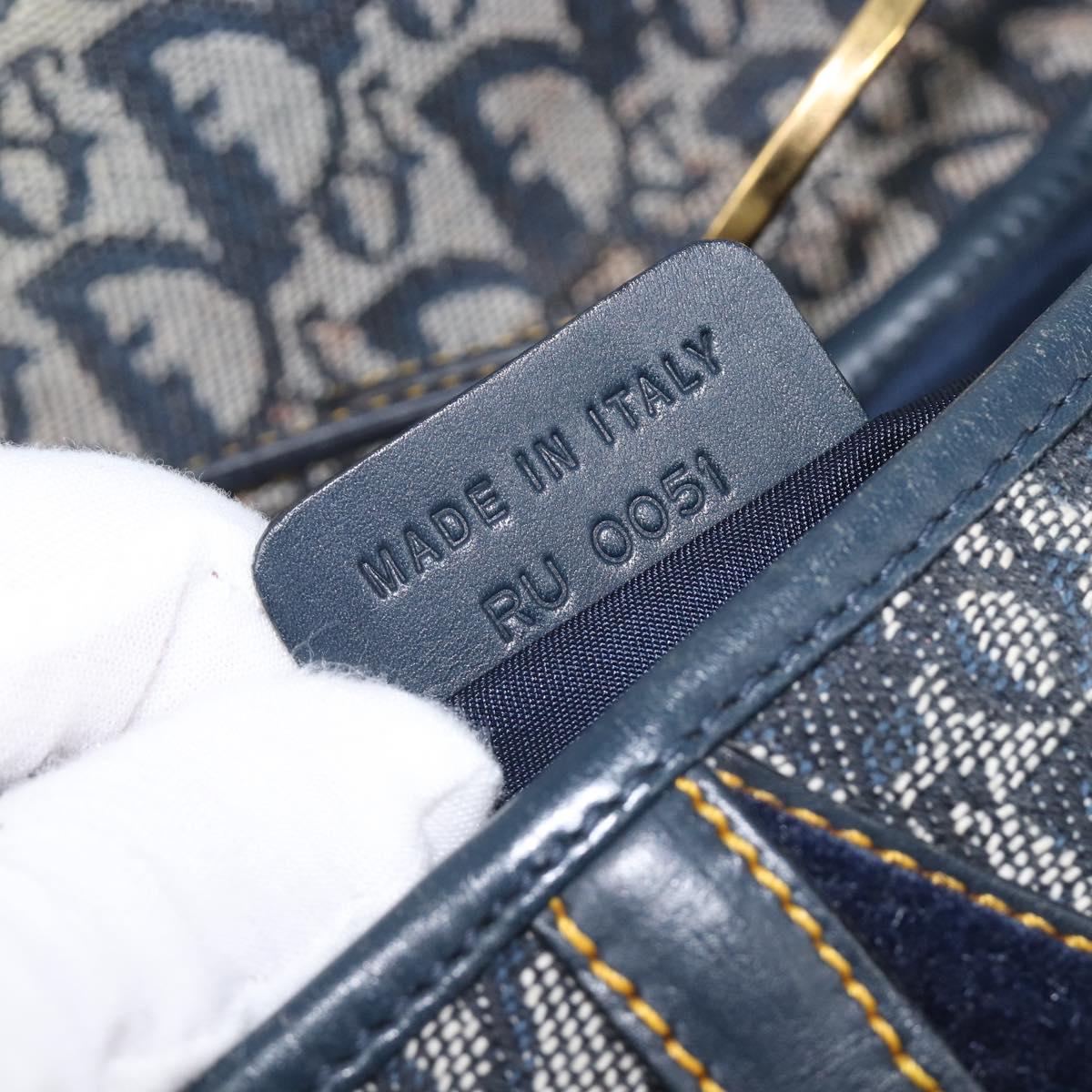 Christian Dior Trotter Canvas Double Saddle Bag Navy Gold Tone Auth 206654V