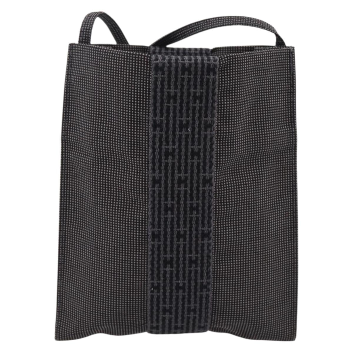 HERMES Her Line Pochette Shoulder Bag Canvas Gray Auth 206655
