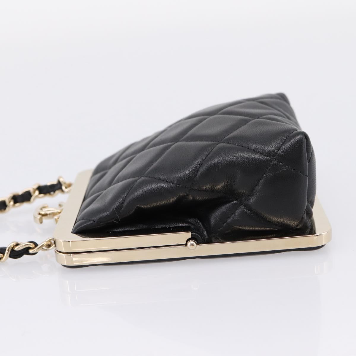 CHANEL Chain Pouch Lamb Skin Black Gold Tone CC Auth 206662SAV