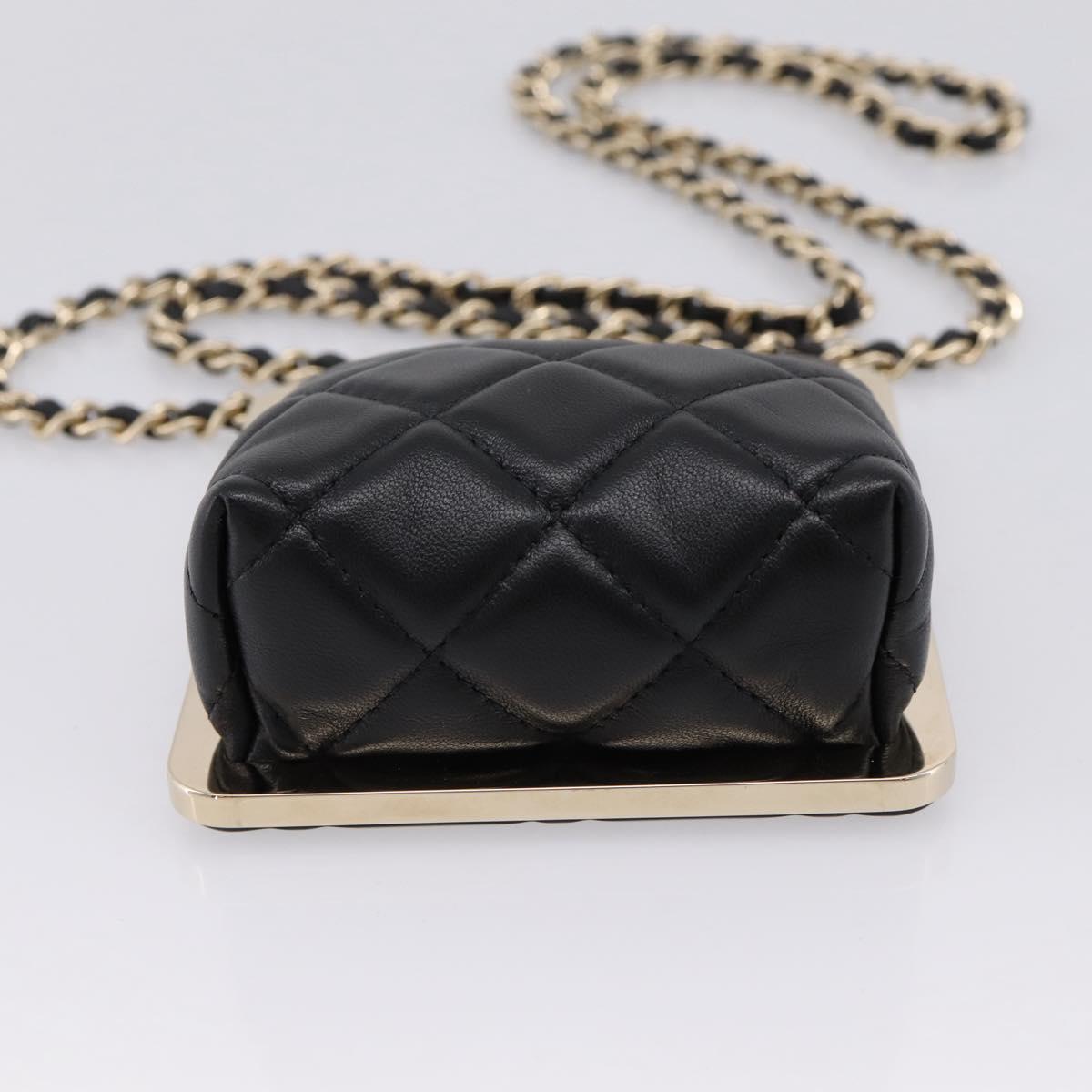 CHANEL Chain Pouch Lamb Skin Black Gold Tone CC Auth 206662SAV