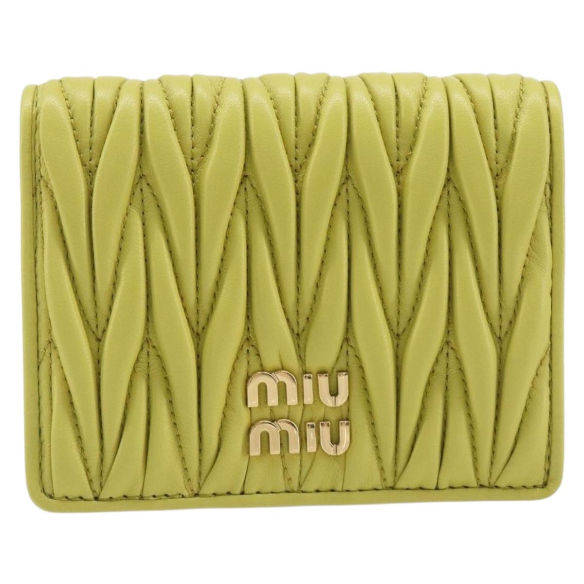 Miu Miu Matelasse Wallet Leather Yellow Gold Tone Auth 206670M