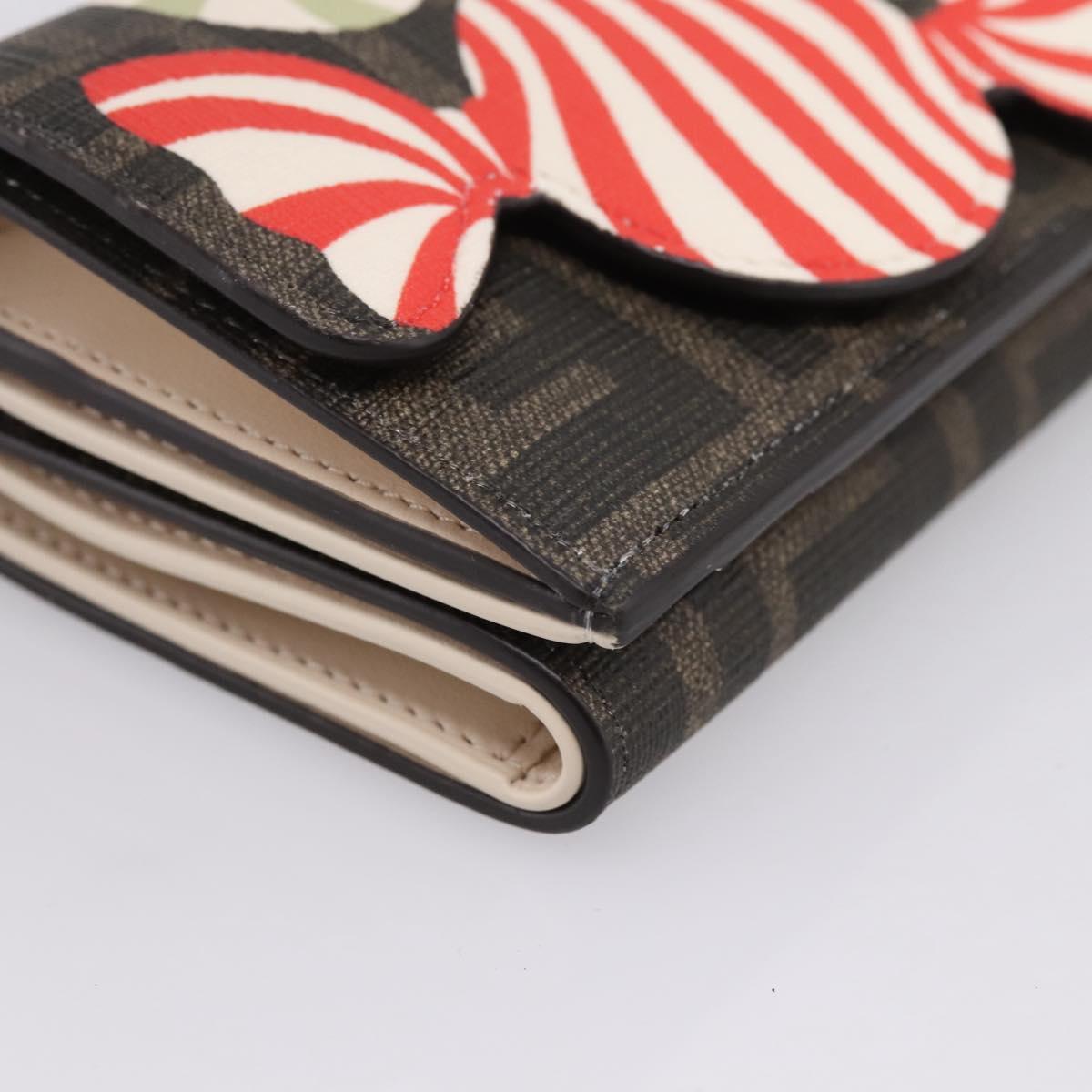 FENDI Zucca Trifold Wallet PVC Brown Red 8M0480 Auth 206672M