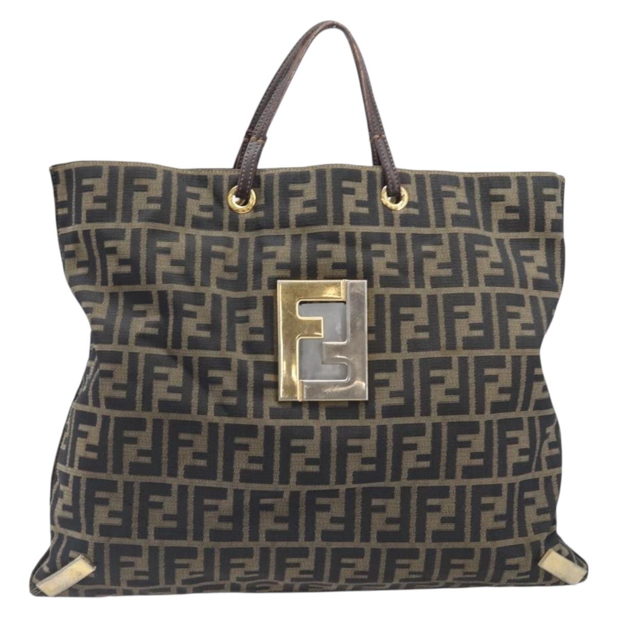 FENDI Zucca Canvas Tote Bag Brown Gold Tone Auth 206681