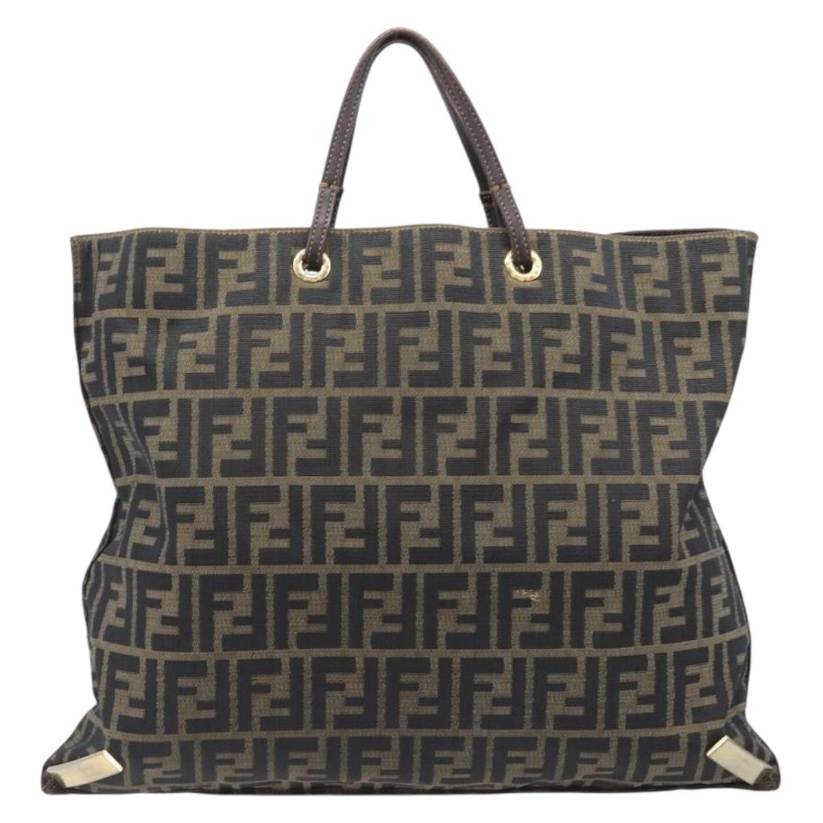 FENDI Zucca Canvas Tote Bag Brown Gold Tone Auth 206681
