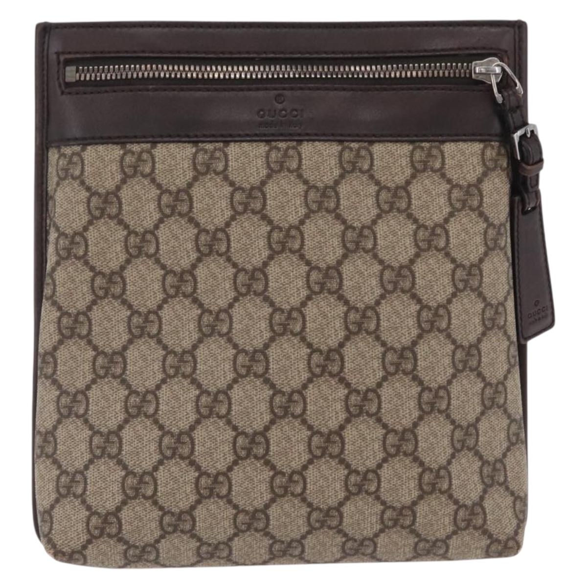 GUCCI GG Supreme Shoulder Bag PVC Beige Silver 92562 Auth 206719