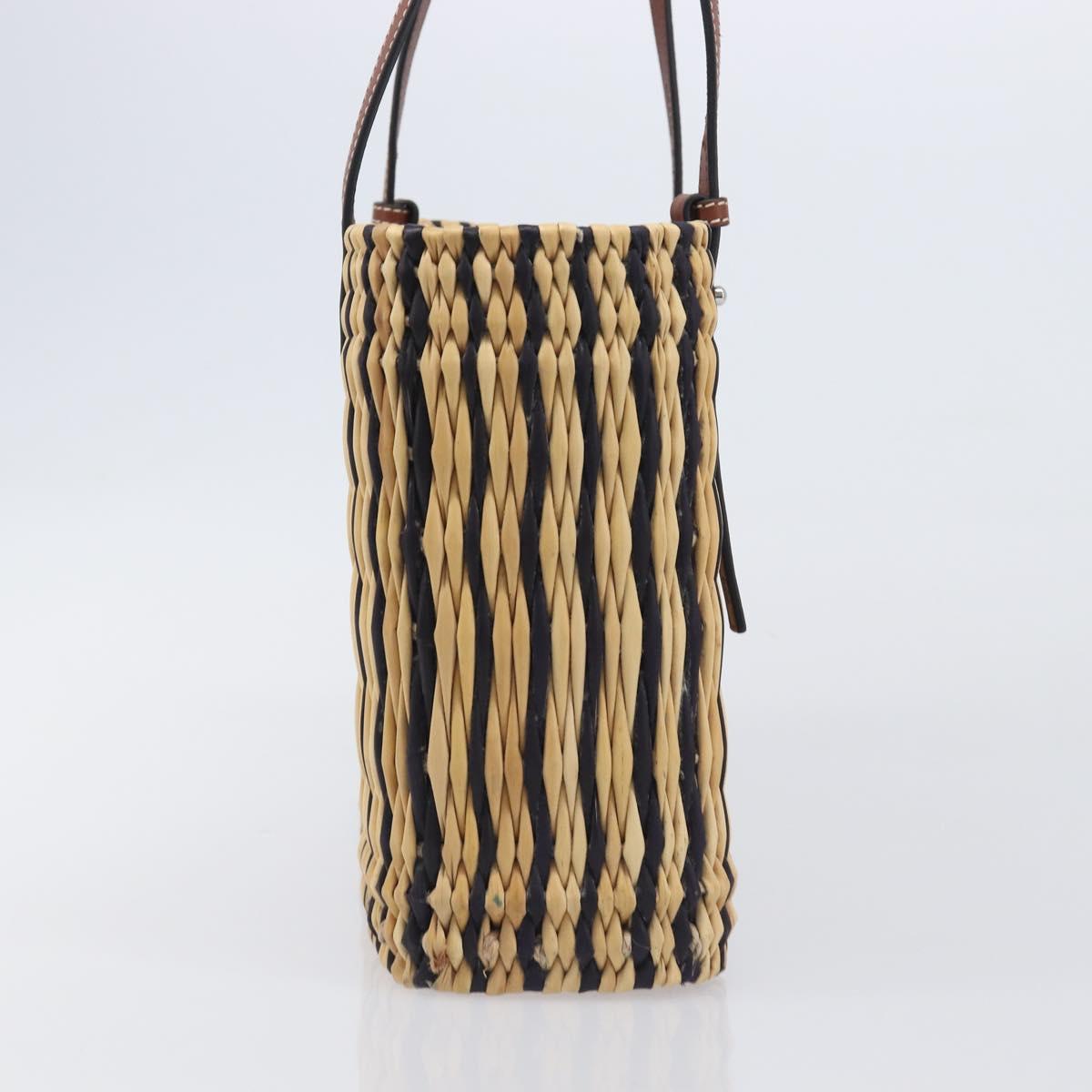 LOEWE Tote Bag Raffia Beige Silver Auth 206724M