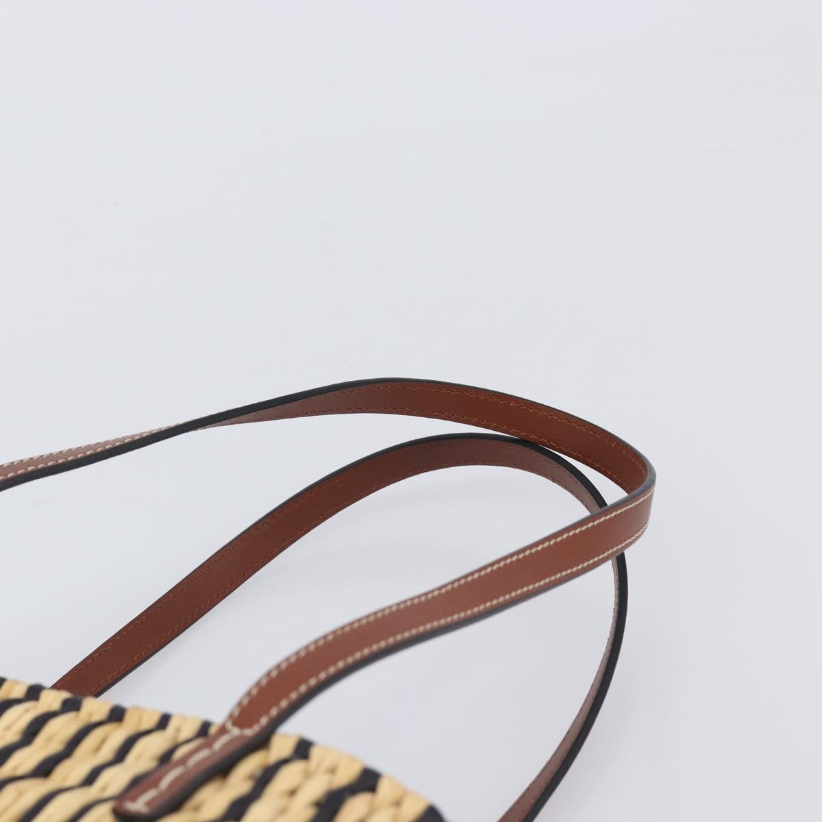LOEWE Tote Bag Raffia Beige Silver Auth 206724M