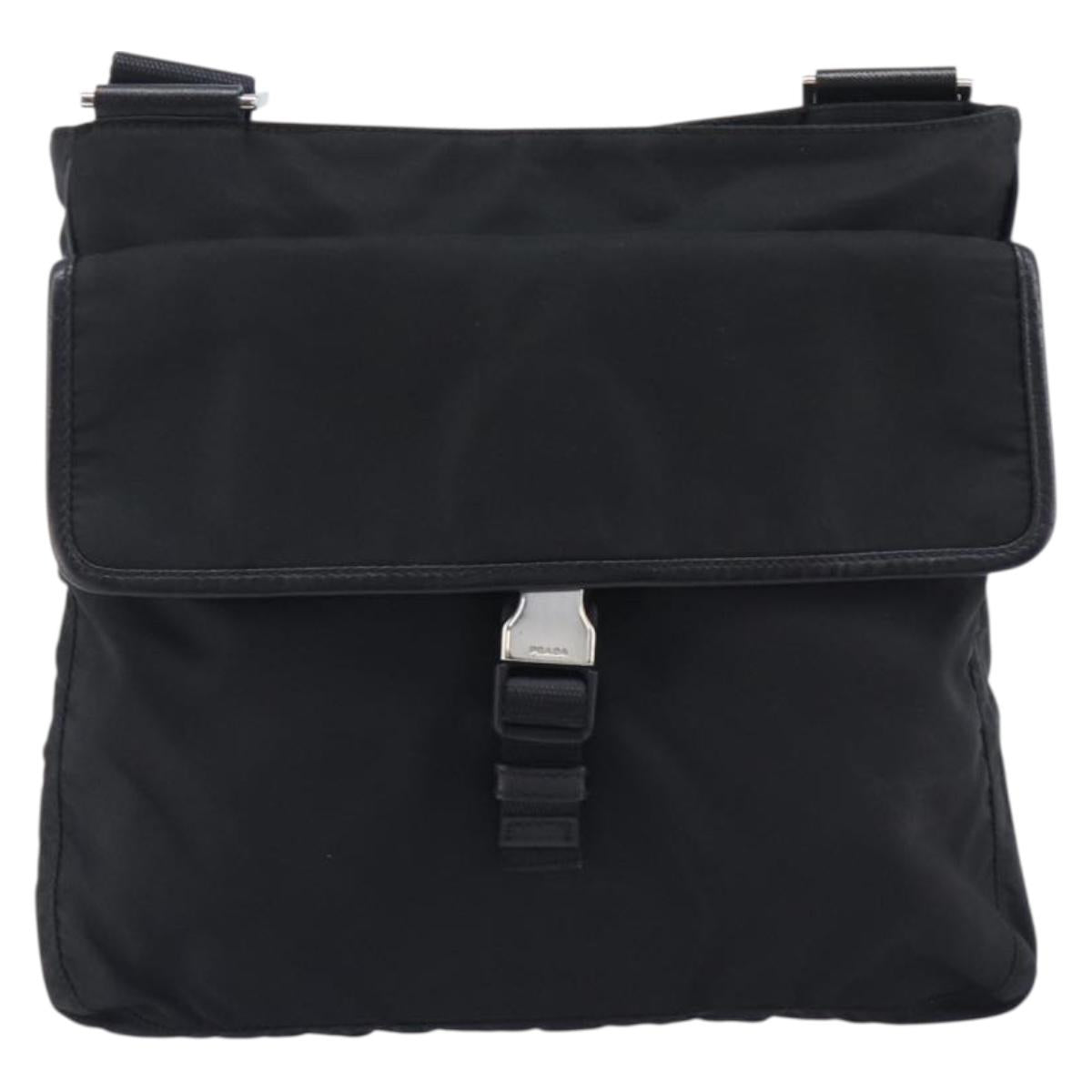 PRADA Shoulder Bag Nylon Black Silver Auth 206731A