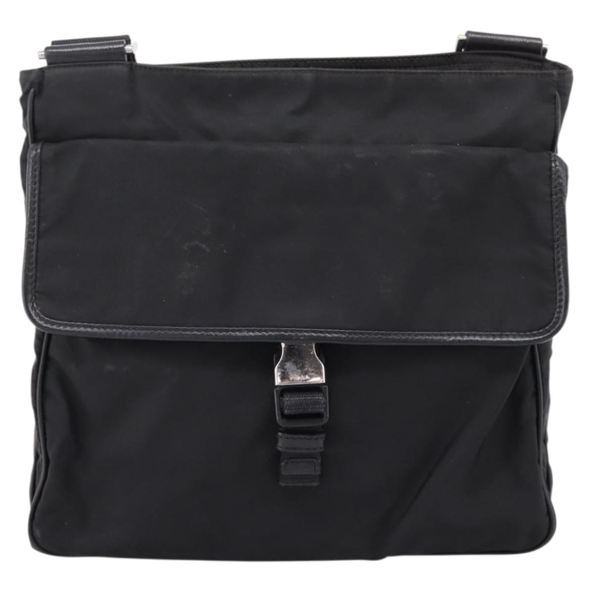 PRADA Shoulder Bag Nylon Black Silver Auth 206732