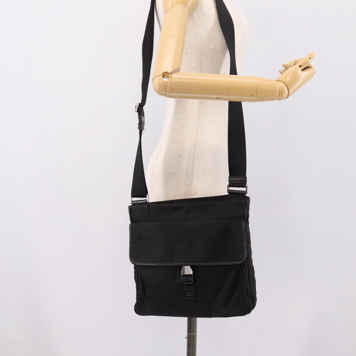 PRADA Shoulder Bag Nylon Black Silver Auth 206732