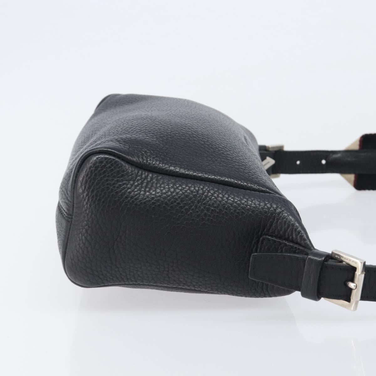 BURBERRY Shoulder Bag Leather Black Silver Auth 206738A