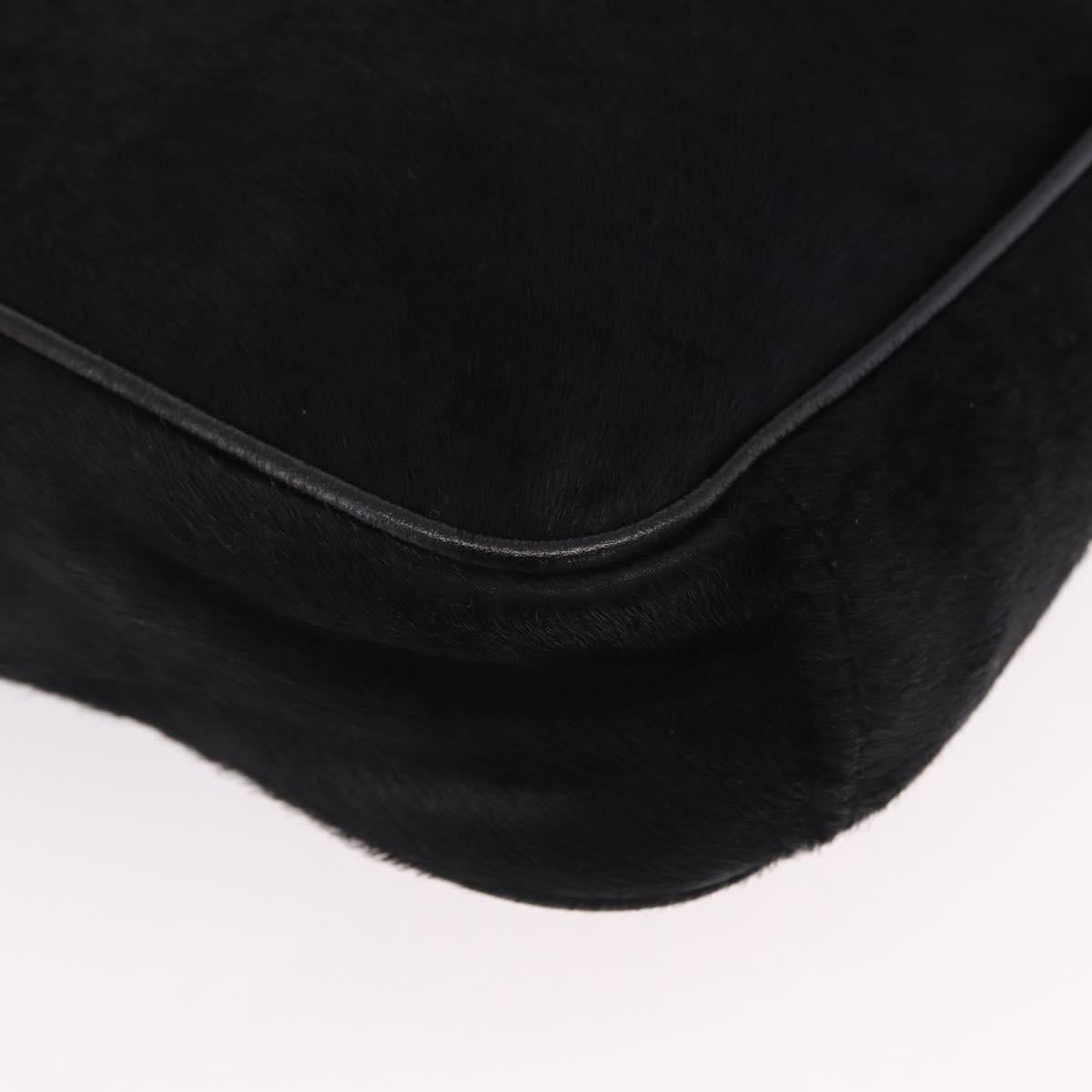 FENDI Tote Bag Harako Leather Black Silver Auth 206741V