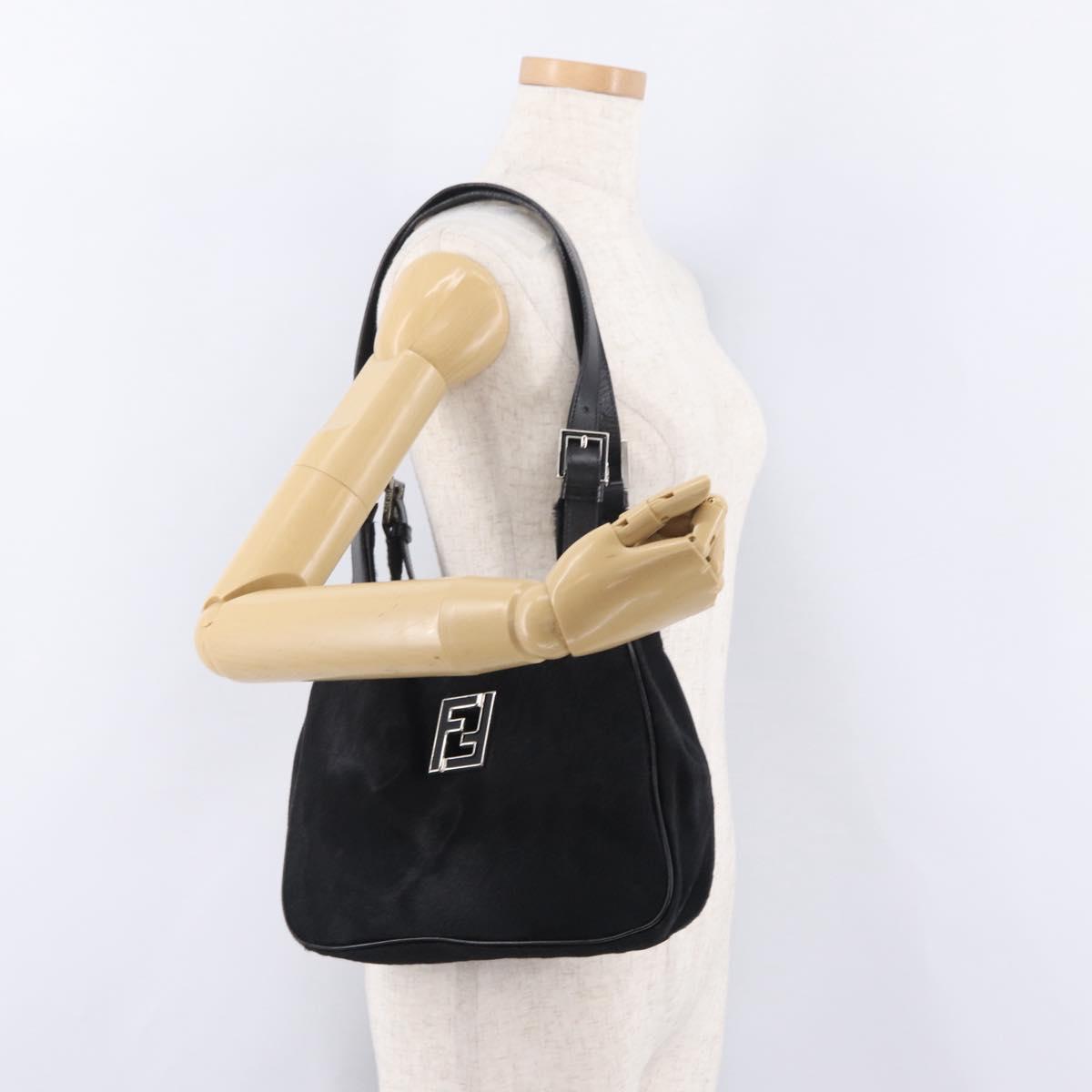 FENDI Tote Bag Harako Leather Black Silver Auth 206741V