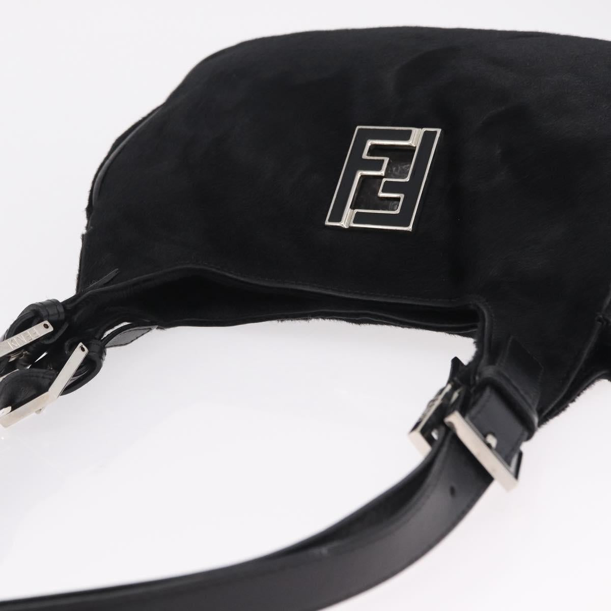 FENDI Tote Bag Harako Leather Black Silver Auth 206741V