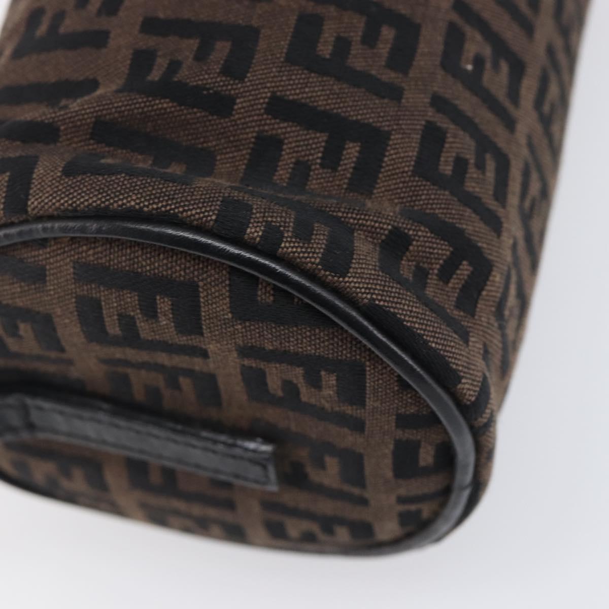 FENDI Zucchino Canvas Accessory Pouch Dark Brown Black Auth 206743A