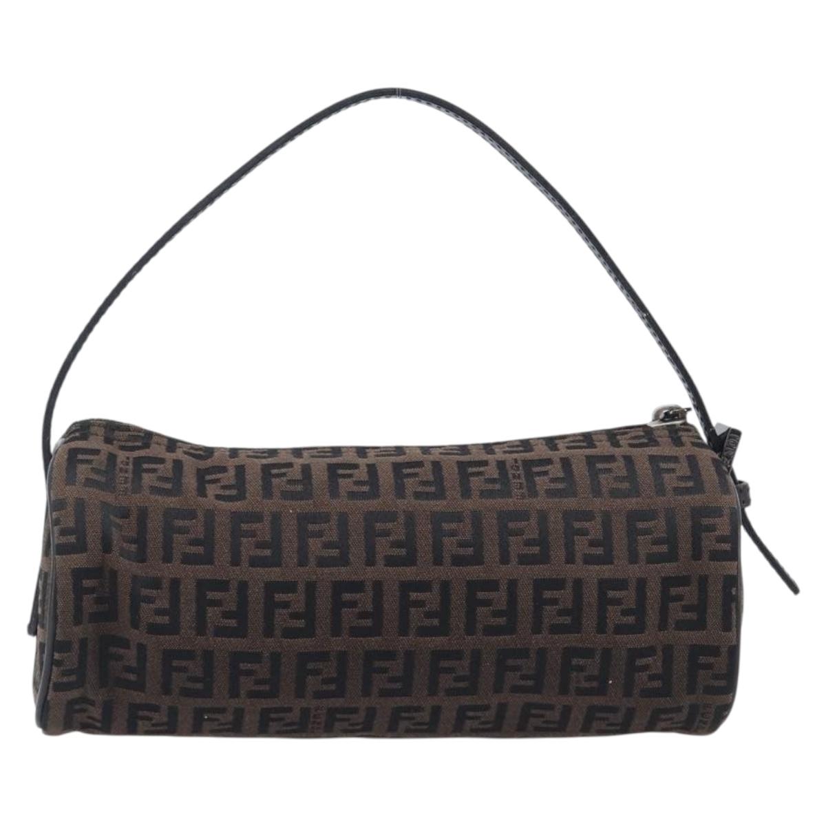 FENDI Zucchino Canvas Accessory Pouch Dark Brown Black Auth 206743A