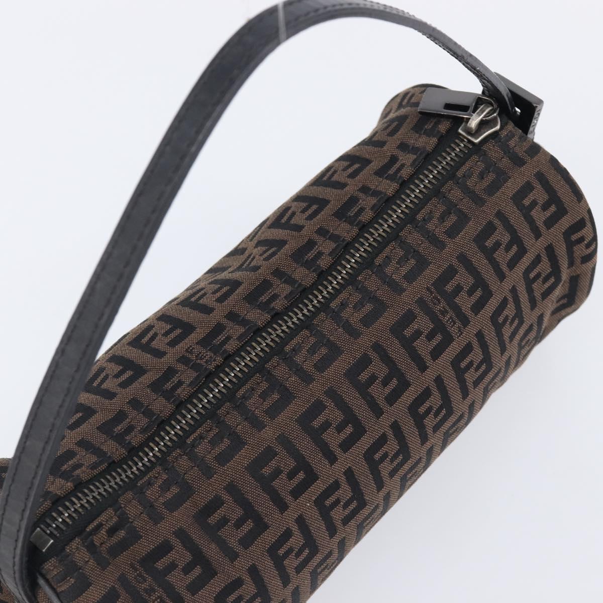 FENDI Zucchino Canvas Accessory Pouch Dark Brown Black Auth 206743A