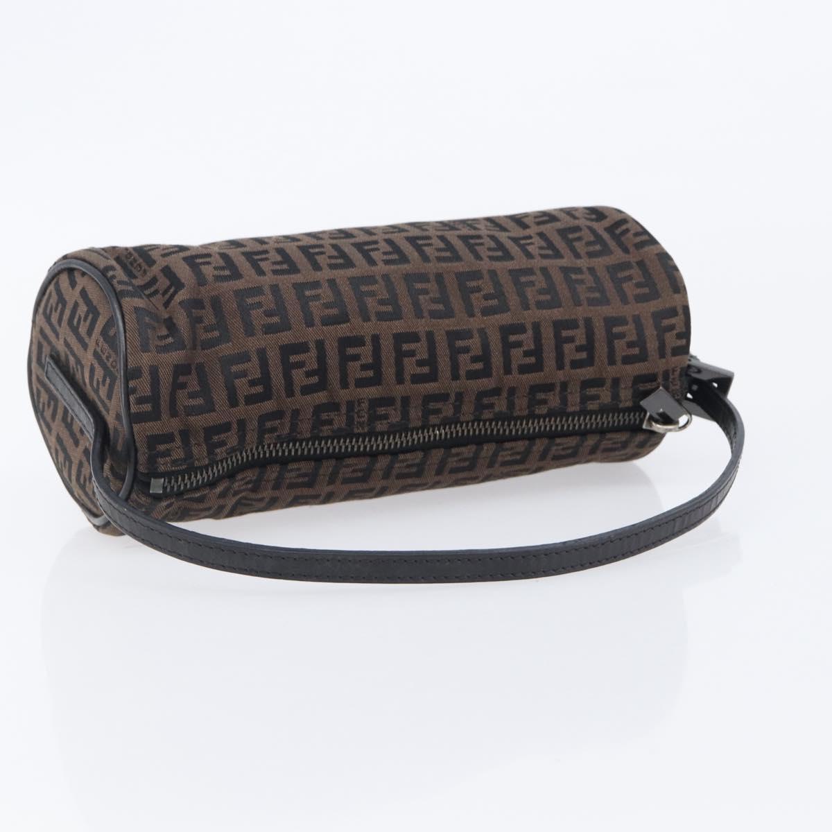 FENDI Zucchino Canvas Accessory Pouch Dark Brown Black Auth 206743A