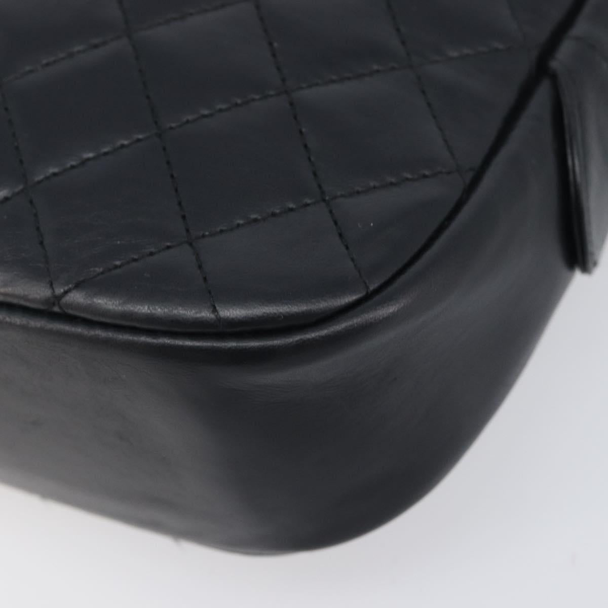 CHANEL Matelasse Chain Shoulder Bag Lamb Skin Black Gold CC Auth 206746A