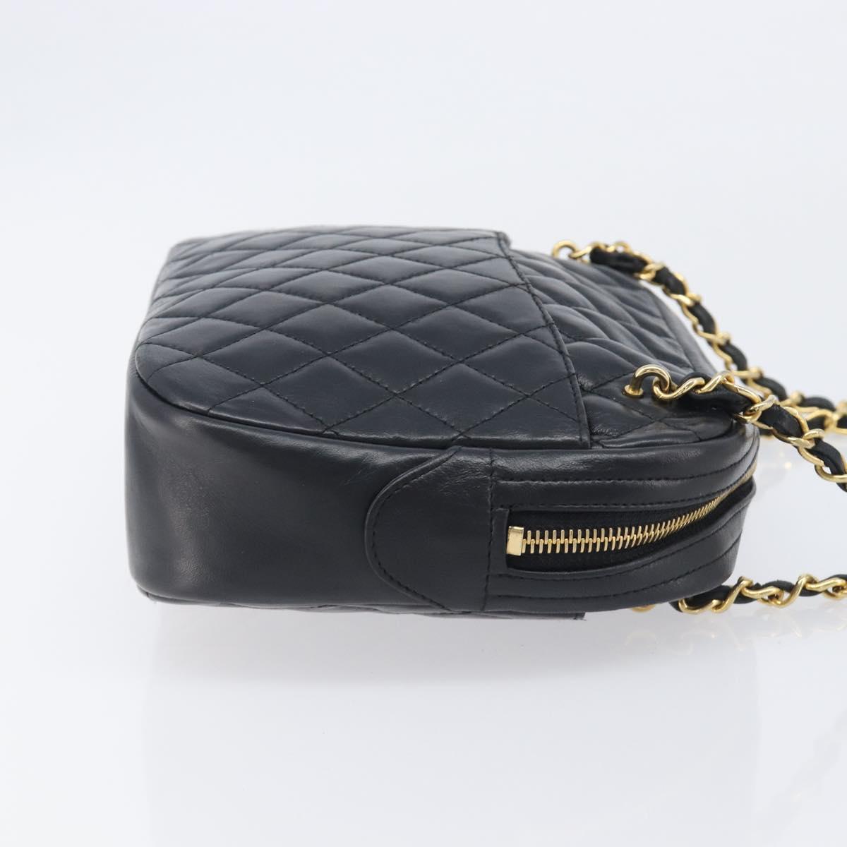 CHANEL Matelasse Chain Shoulder Bag Lamb Skin Black Gold CC Auth 206746A