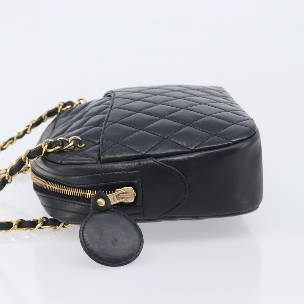 CHANEL Matelasse Chain Shoulder Bag Lamb Skin Black Gold CC Auth 206746A