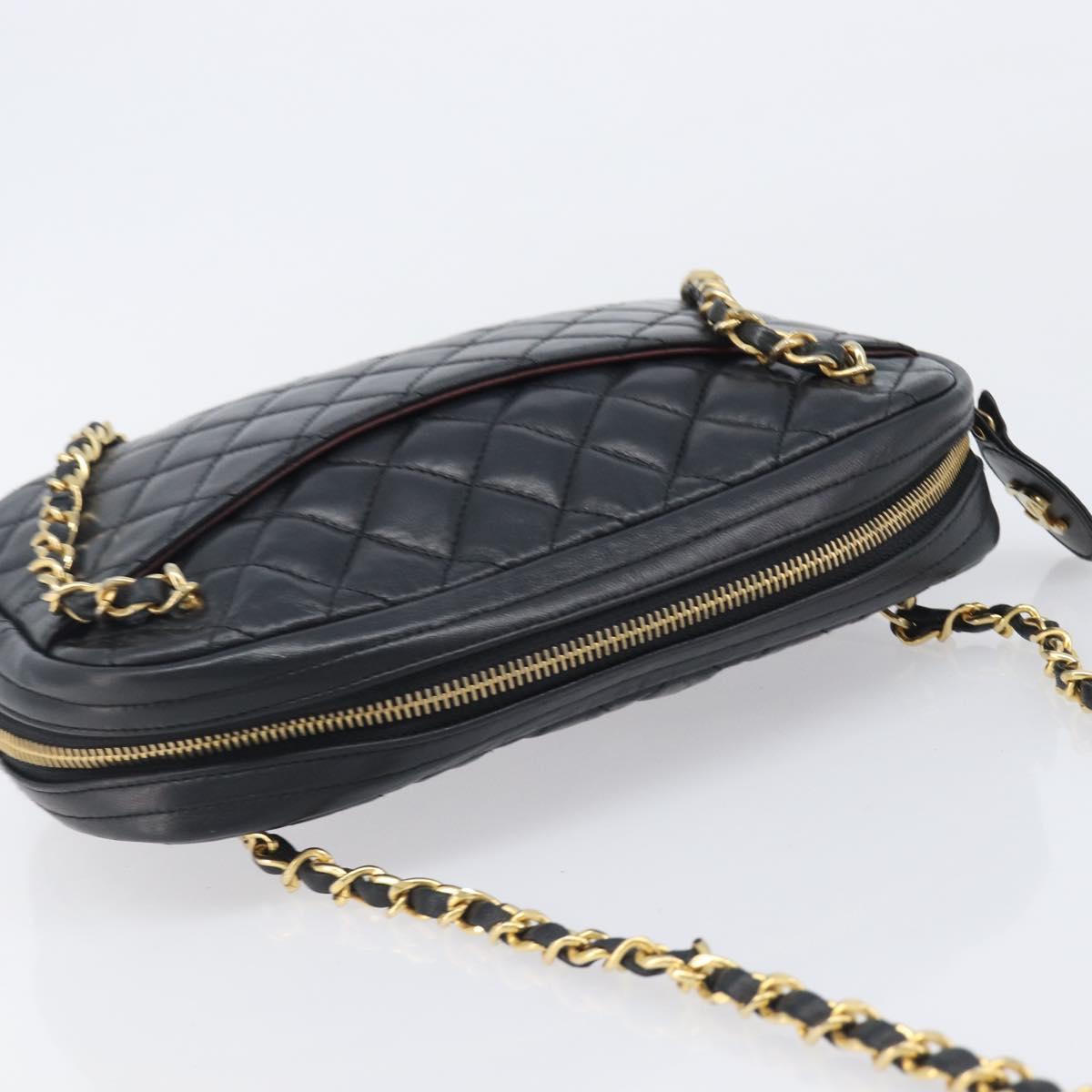 CHANEL Matelasse Chain Shoulder Bag Lamb Skin Black Gold CC Auth 206746A