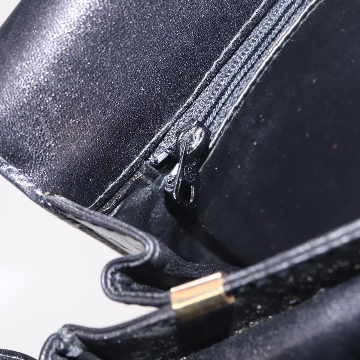 CELINE Horse Carriage Horsebit Shoulder Bag Leather Black Gold Auth 206758V