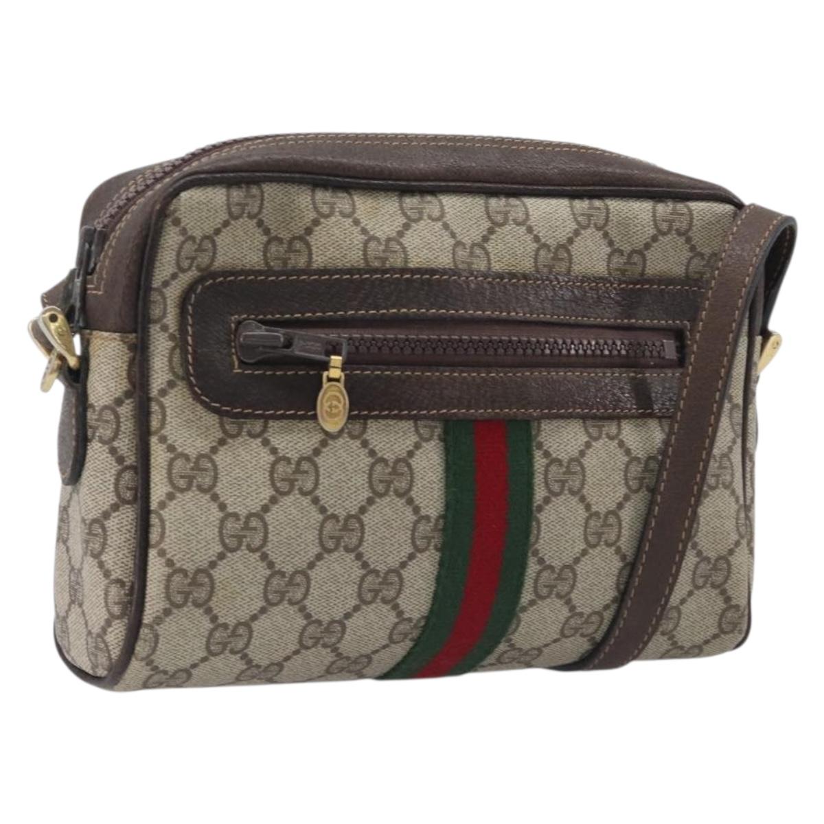 GUCCI GG Supreme Web Sherry Line Bag PVC Beige Gold 51 01 3552 Auth 206765