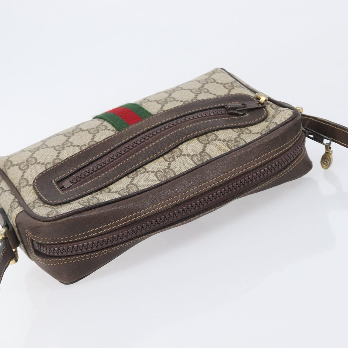 GUCCI GG Supreme Web Sherry Line Bag PVC Beige Gold 51 01 3552 Auth 206765