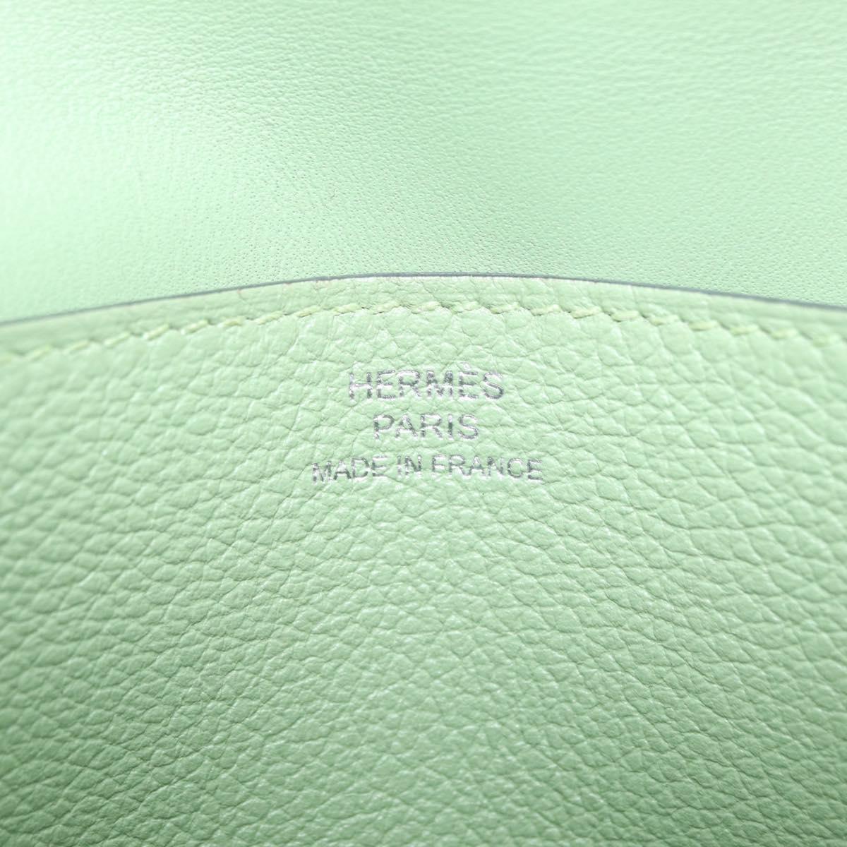HERMES Dogon Long Wallet Leather Green Silver Auth 206778M