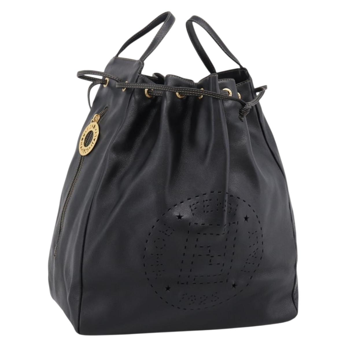 FENDI Hand Bag Leather Black Gold Auth 206838