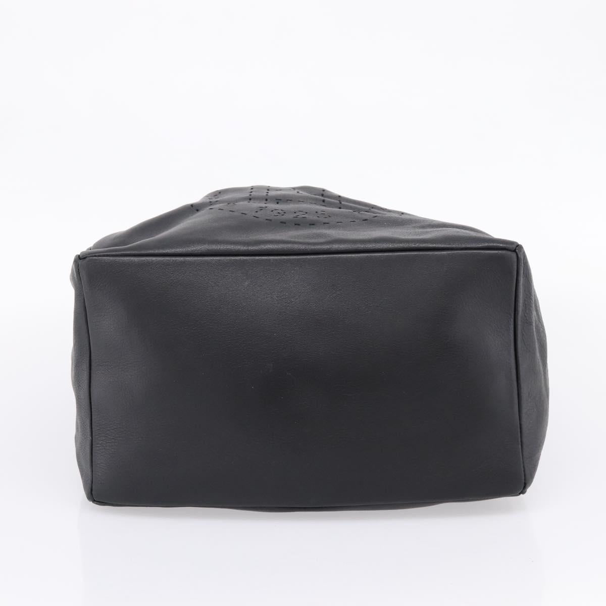 FENDI Hand Bag Leather Black Gold Auth 206838