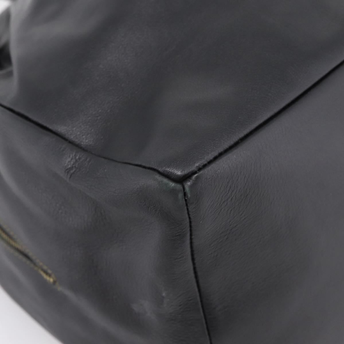 FENDI Hand Bag Leather Black Gold Auth 206838