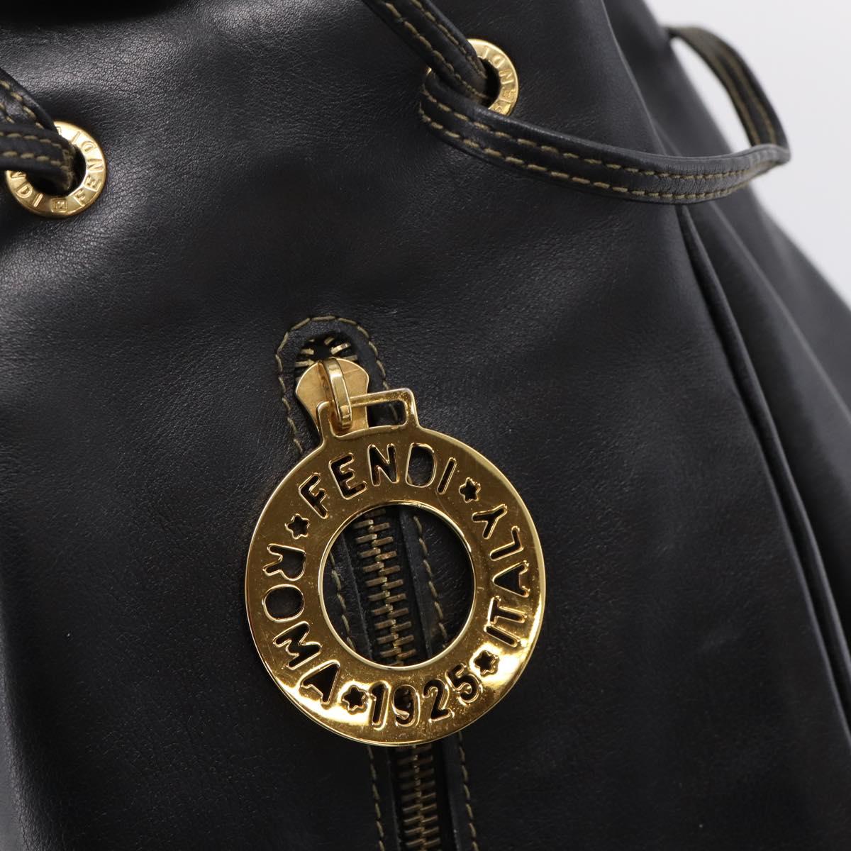 FENDI Hand Bag Leather Black Gold Auth 206838