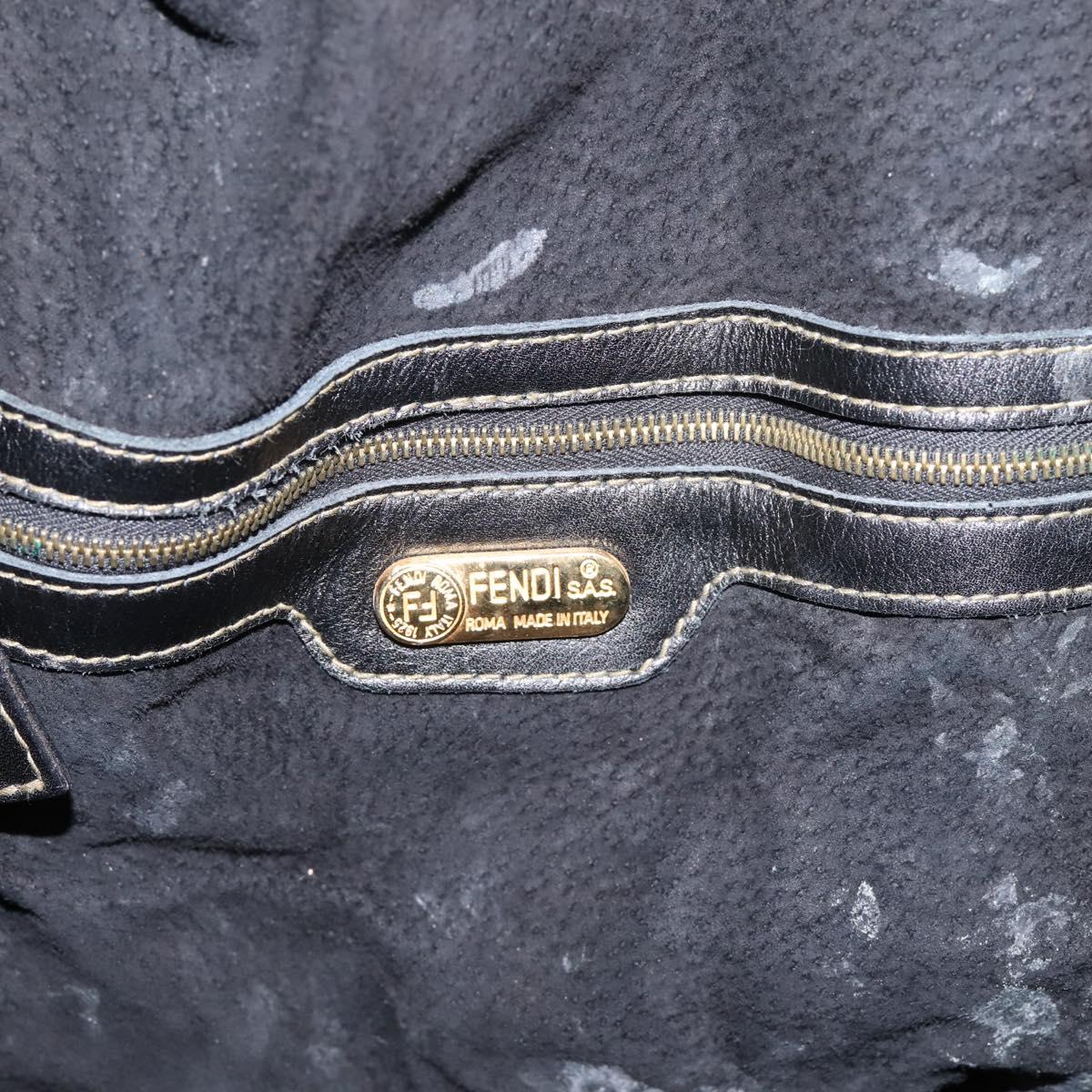 FENDI Hand Bag Leather Black Gold Auth 206838