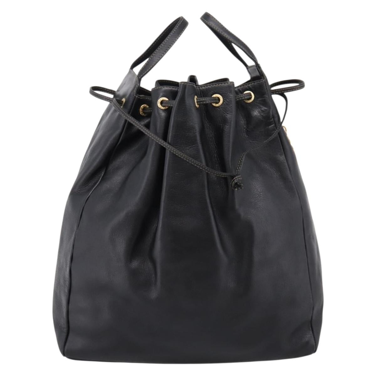 FENDI Hand Bag Leather Black Gold Auth 206838