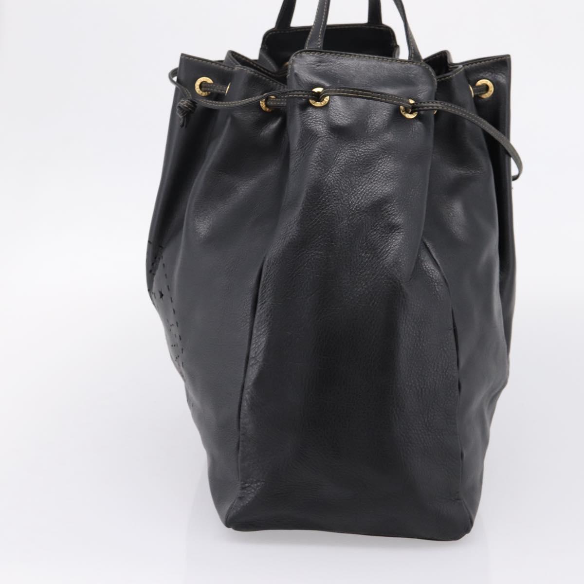 FENDI Hand Bag Leather Black Gold Auth 206838