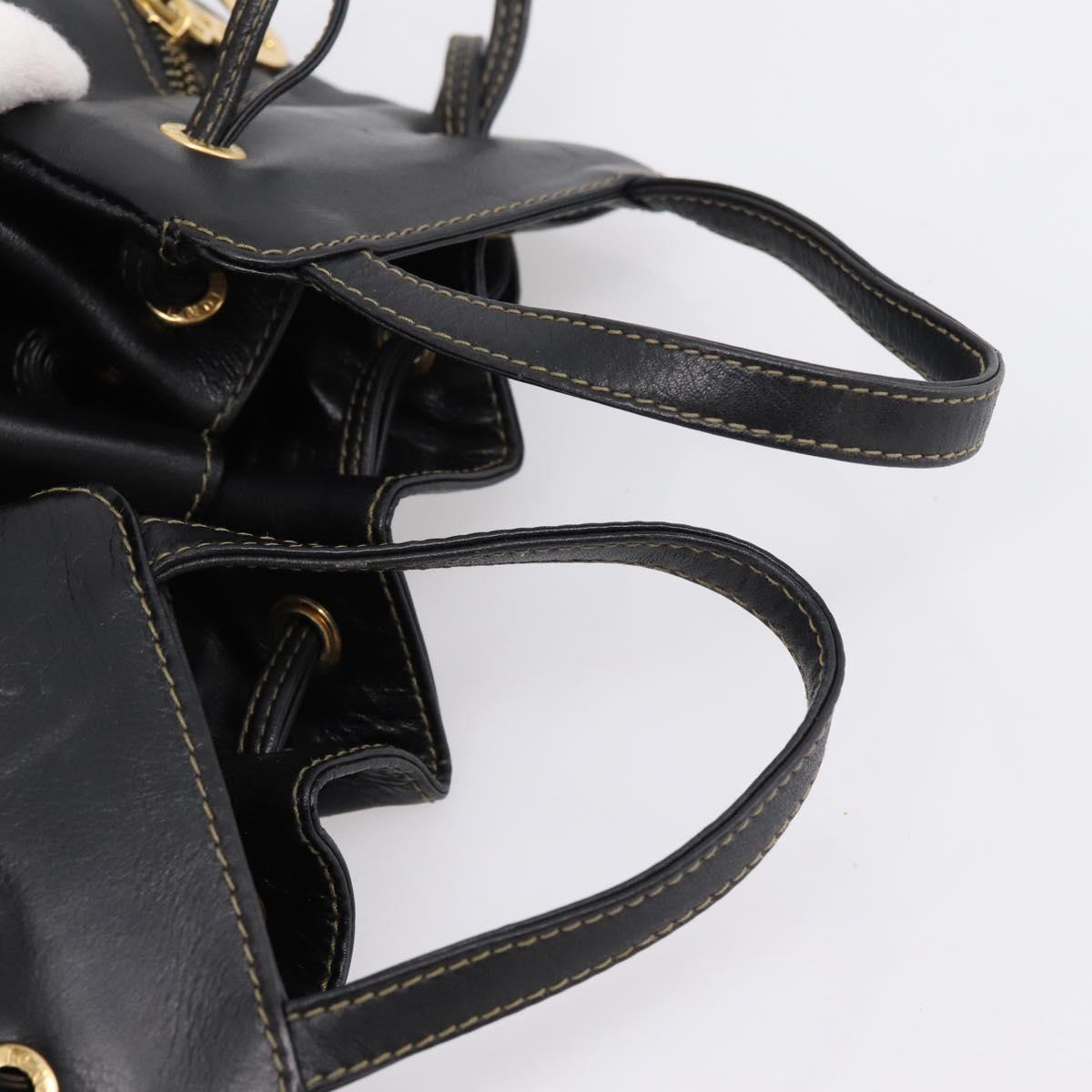 FENDI Hand Bag Leather Black Gold Auth 206838