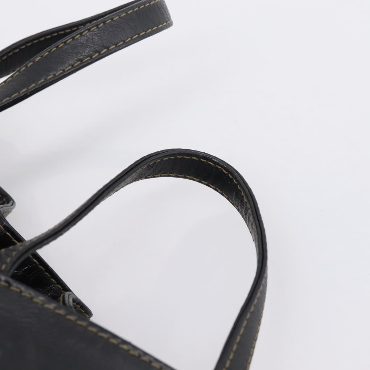 FENDI Hand Bag Leather Black Gold Auth 206838