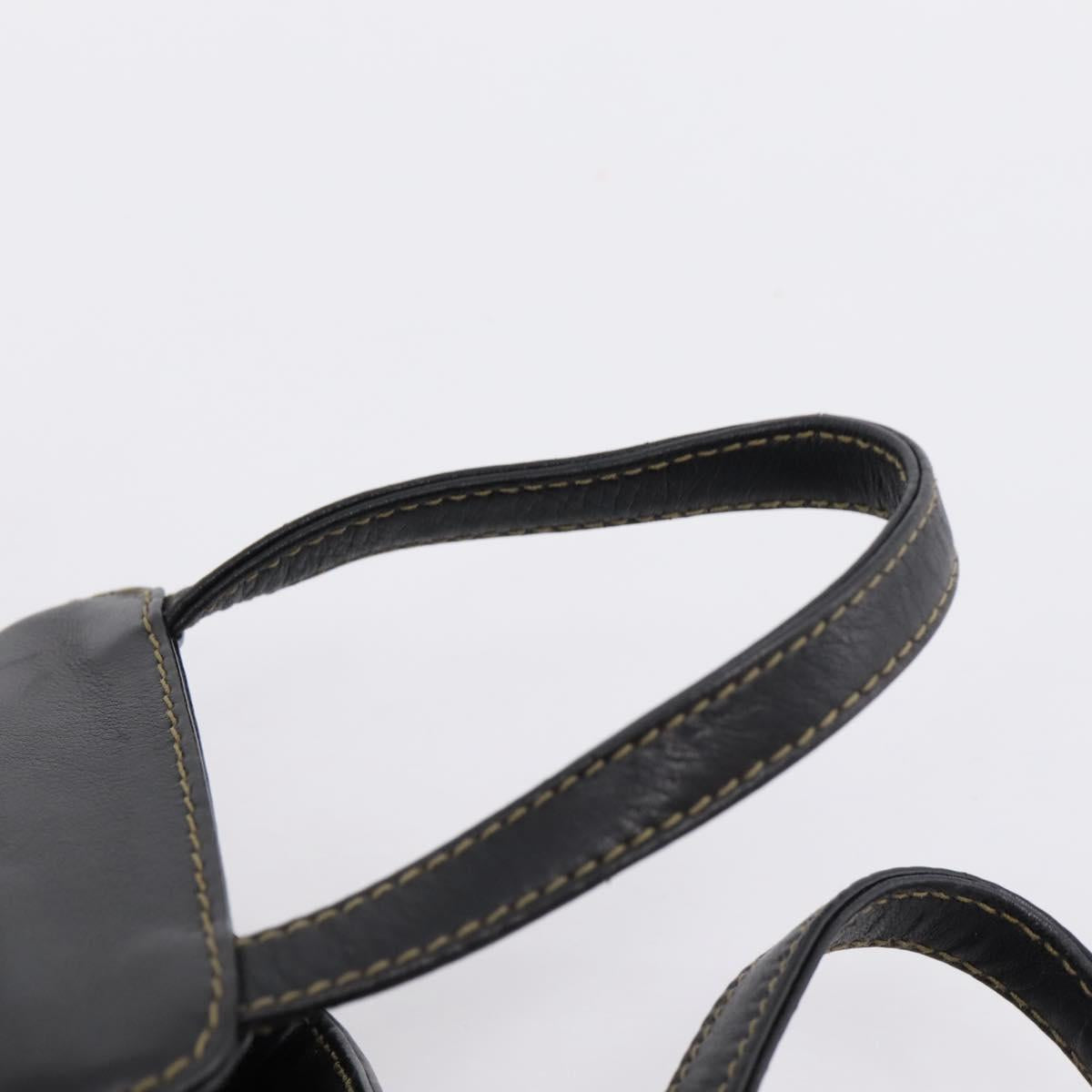 FENDI Hand Bag Leather Black Gold Auth 206838