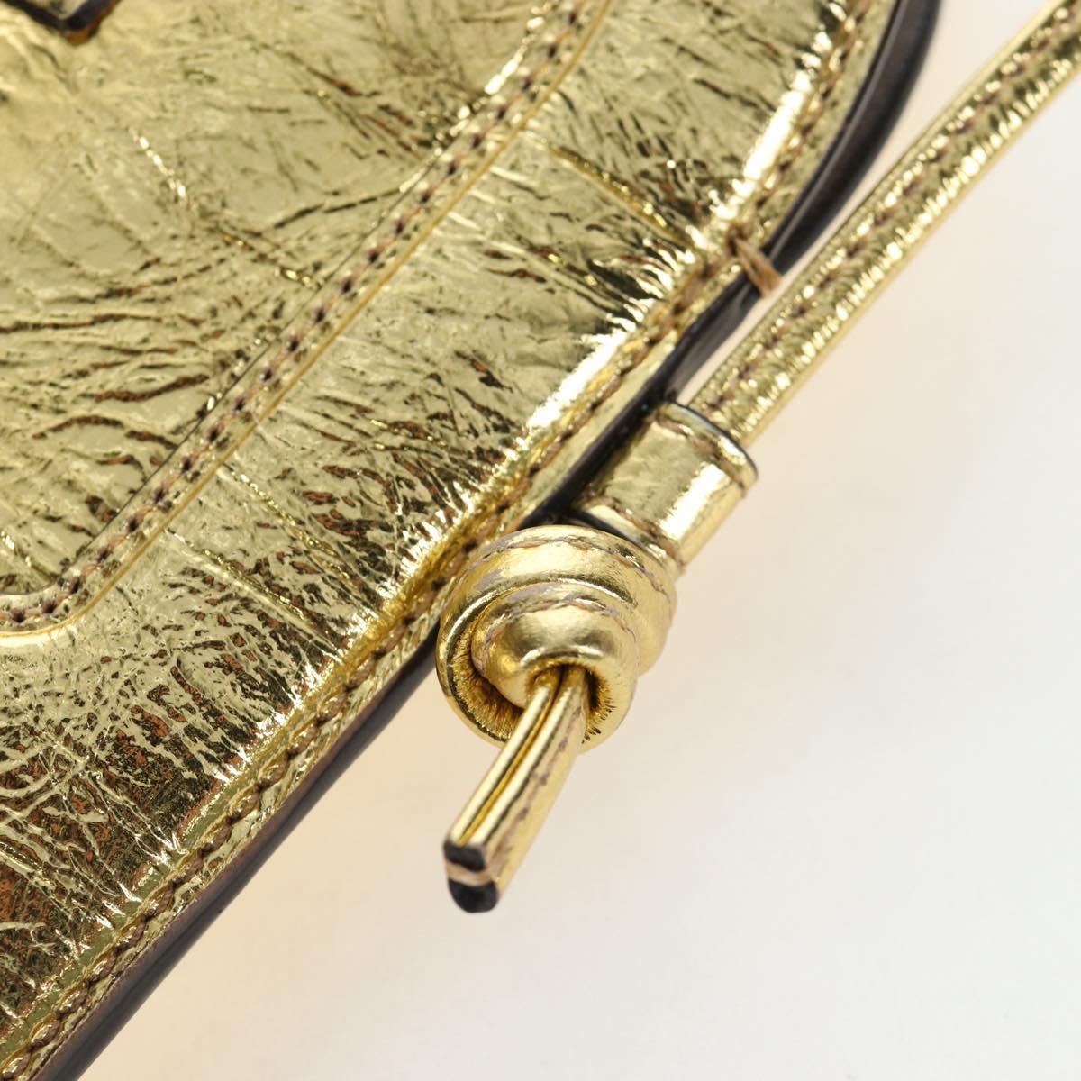 FENDI Shoulder Pouch Leather Gold Auth 206841M