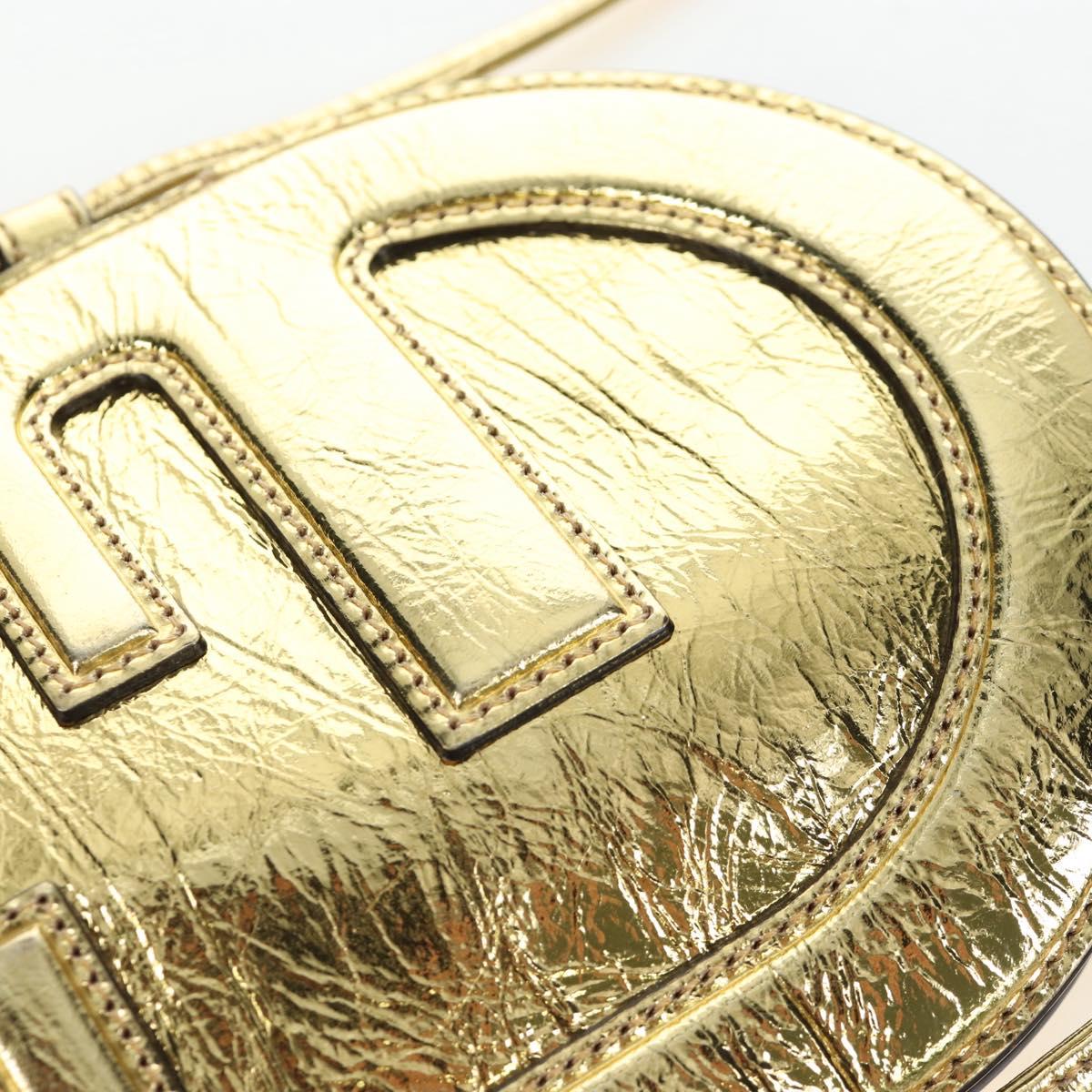 FENDI Shoulder Pouch Leather Gold Auth 206841M